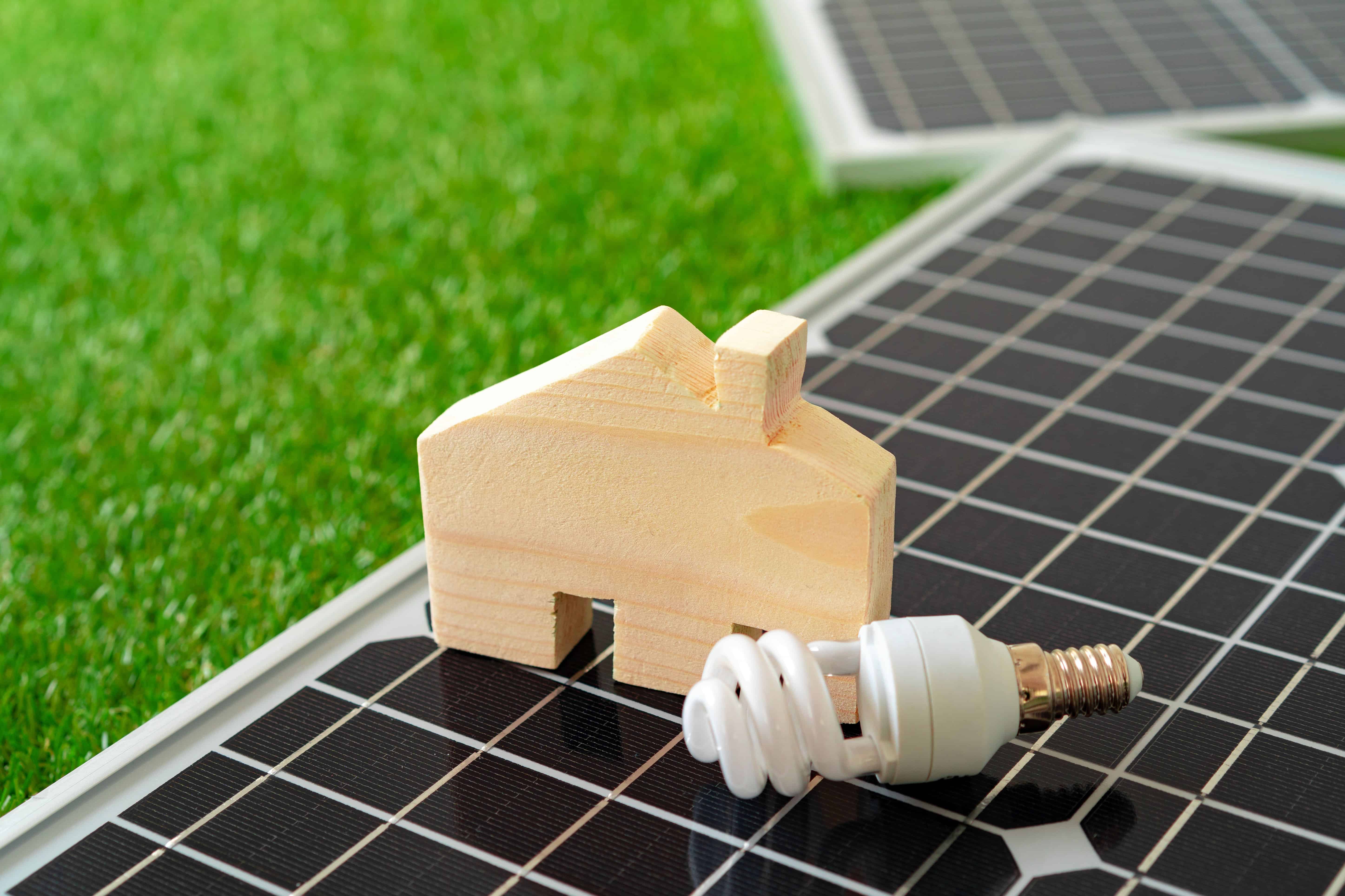 Wooden House Miniature Solar Panel Close Up Image